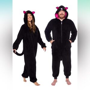 Unisex Black Fleece Cat Onesie/Costume with Pink Ears